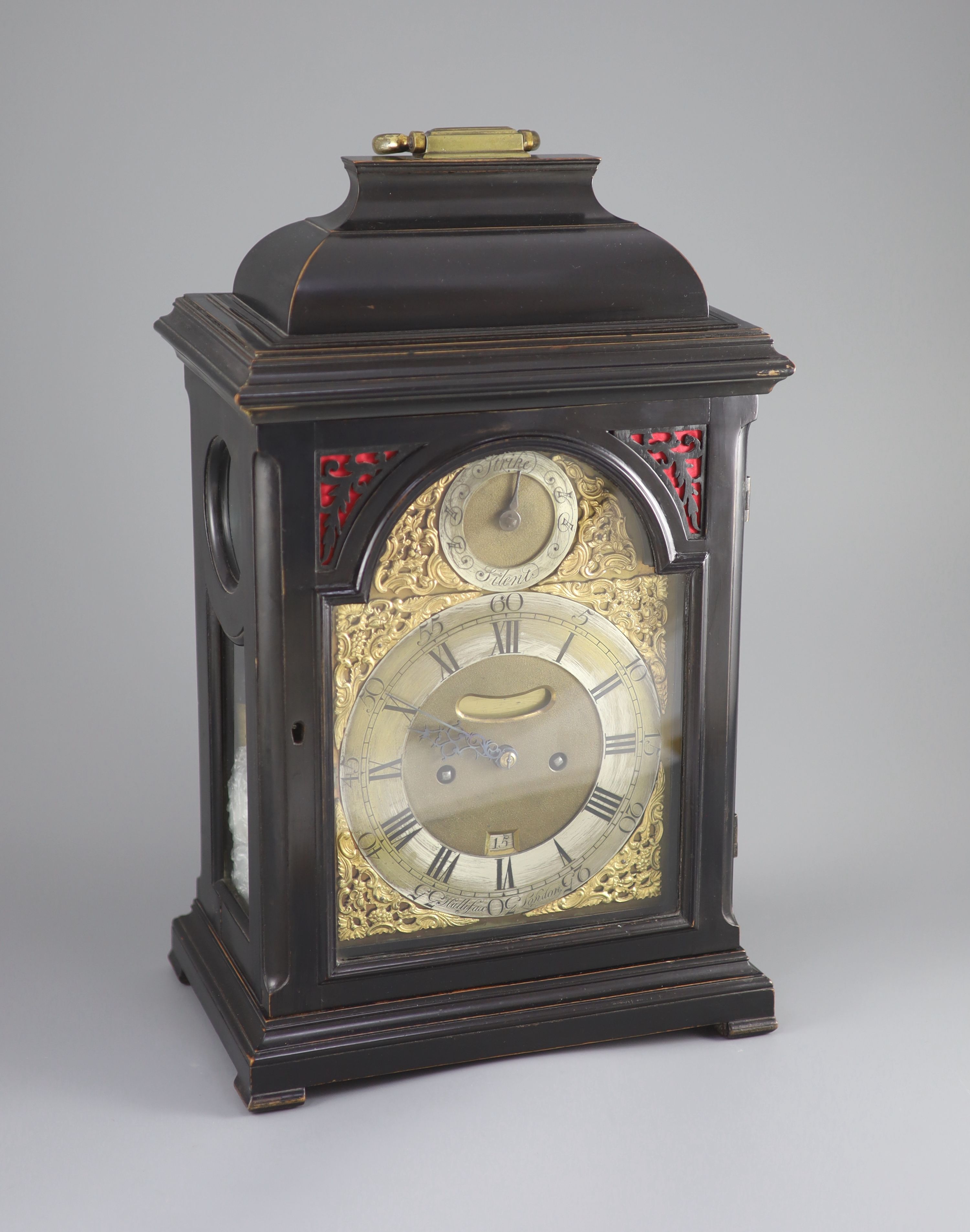 Halifax of London - George III ebonised eight day bracket clock, with key and pendulum